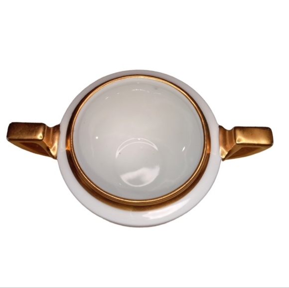 Vintage Signed Porcelain White w/Gold Trim Tea Set - Teapot, Creamer, Su… - Picture 9 of 15